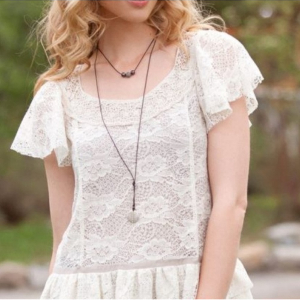 Retails $148! SUNDANCE Catalog Company lace Ladonna tunic top shirt, S.